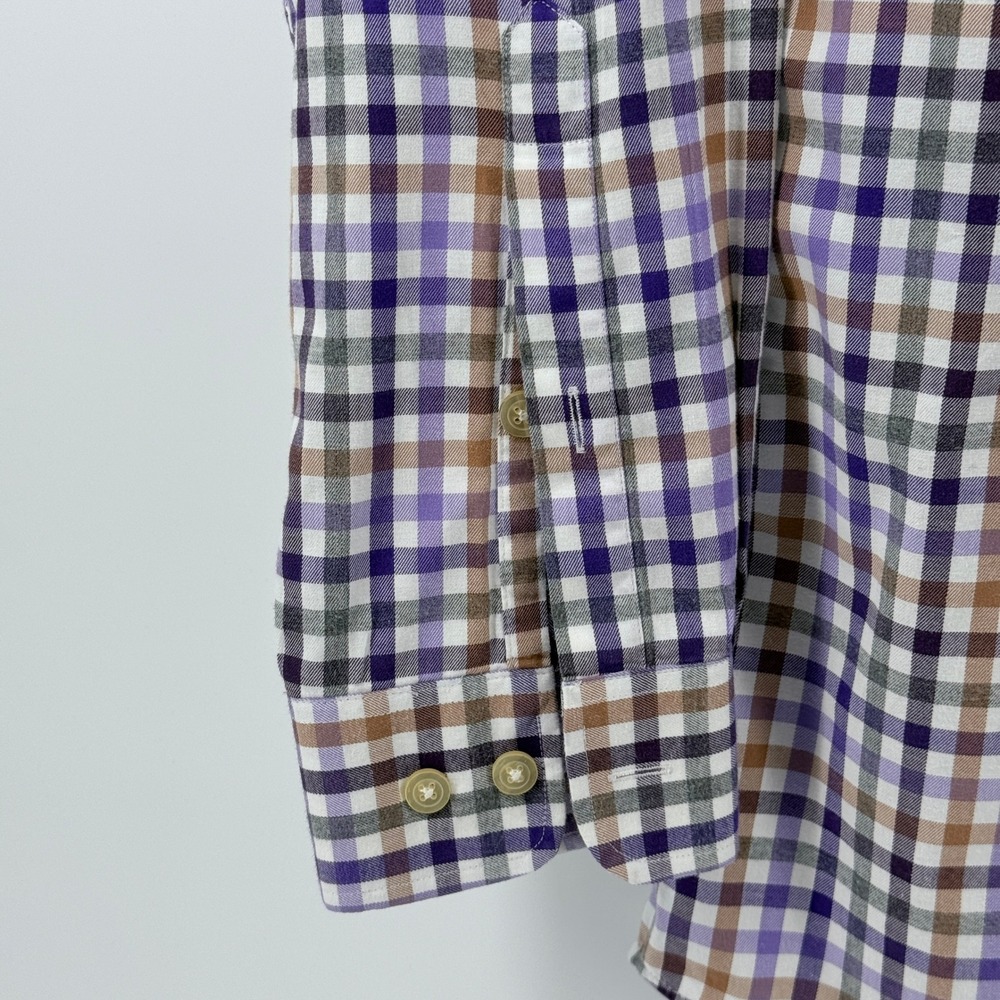 Orvis Country Twill Plaid Button Down Shirt Mens Large Purple Tan Made Portugal - Picture 11 of 16